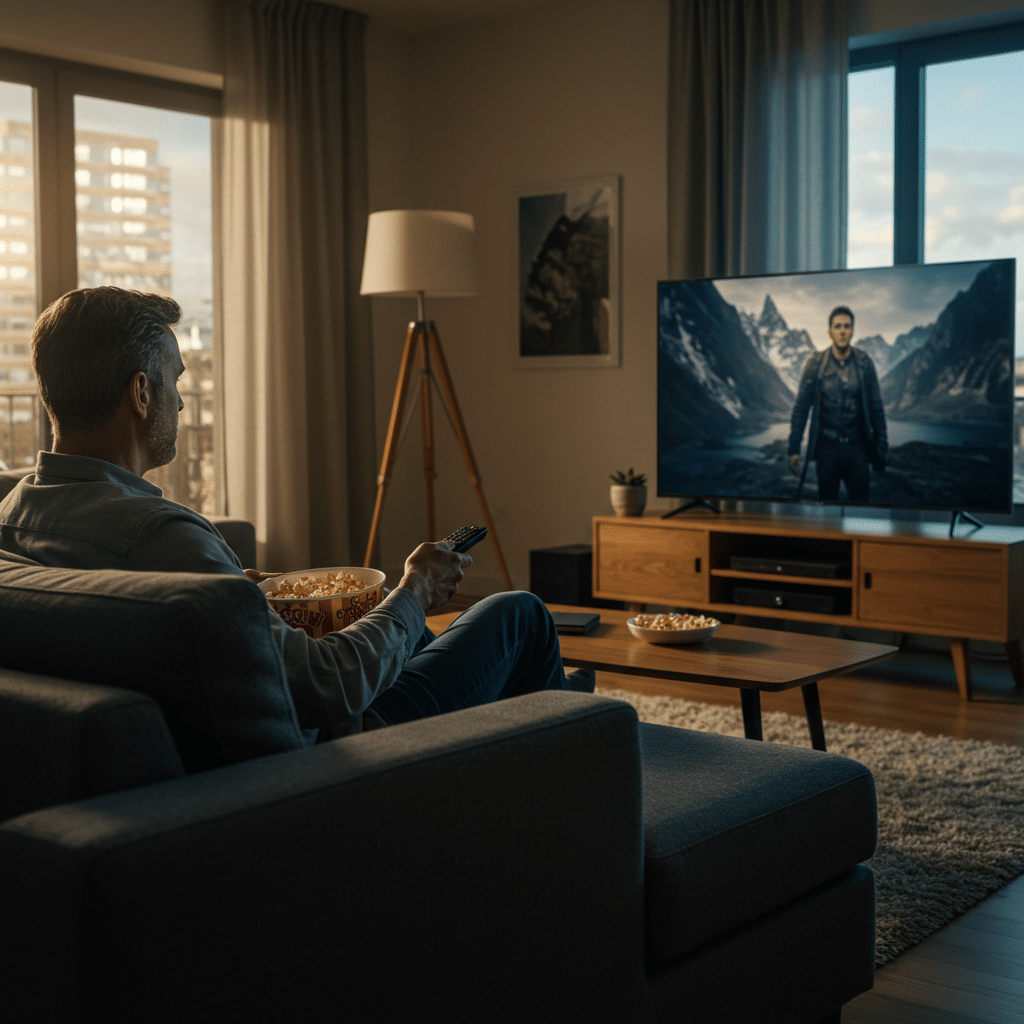personne qui regarde un film &agrave; la TV